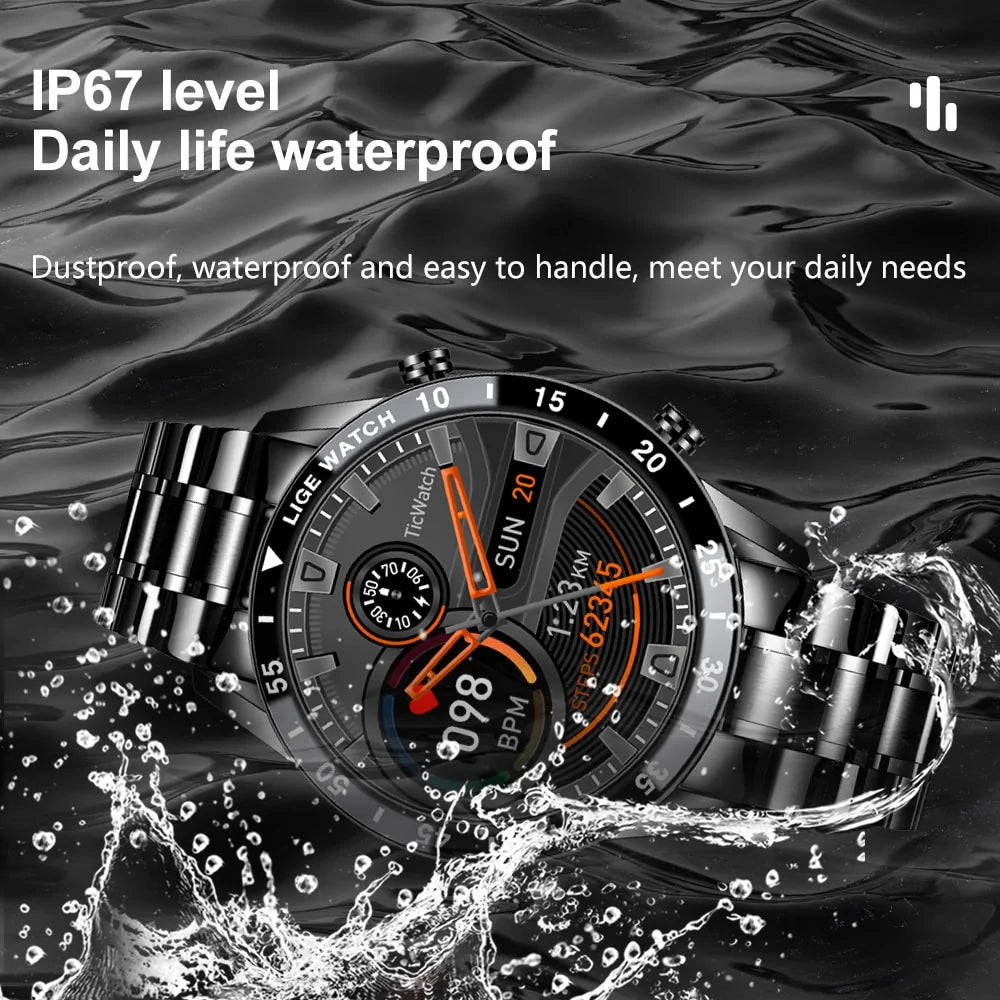 Waterproof sports fitness smartwatch with a vibrant 1.3-inch high-definition touch screen, IP67 waterproof rating, multi-sport modes, Bluetooth calling, and health tracking features like heart rate, blood pressure, and sleep monitoring. Compatible with Android 5.4+ and iOS 8.0+ for seamless connectivity and lifestyle integration.