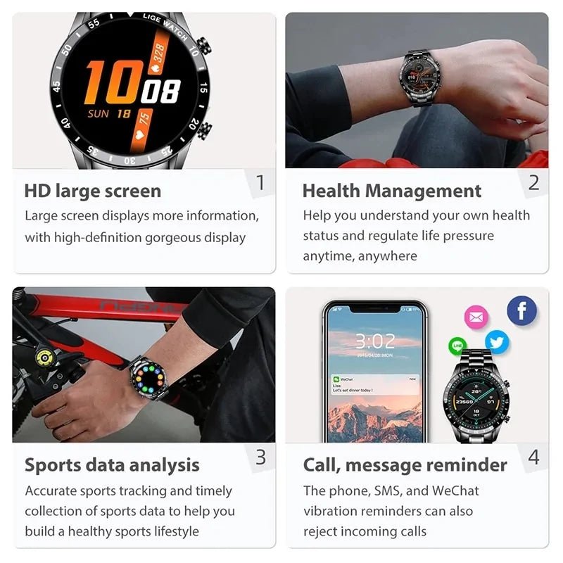 Waterproof sports fitness smartwatch with a vibrant 1.3-inch high-definition touch screen, IP67 waterproof rating, multi-sport modes, Bluetooth calling, and health tracking features like heart rate, blood pressure, and sleep monitoring. Compatible with Android 5.4+ and iOS 8.0+ for seamless connectivity and lifestyle integration.
