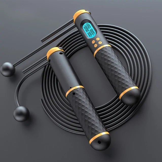 Digital Counter Speed Jump Rope designed for weight loss and fitness tracking. Features a built-in counter to monitor jumps, adjustable rope length, and a durable, lightweight design for effective workouts at home or outdoors.- TNT Fitness Gear