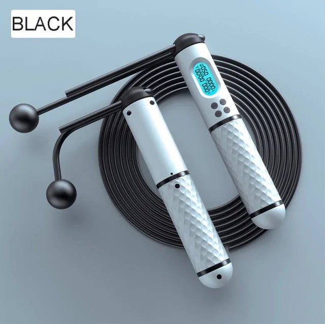 Digital Counter Speed Jump Rope designed for weight loss and fitness tracking. Features a built-in counter to monitor jumps, adjustable rope length, and a durable, lightweight design for effective workouts at home or outdoors.- TNT Fitness Gear