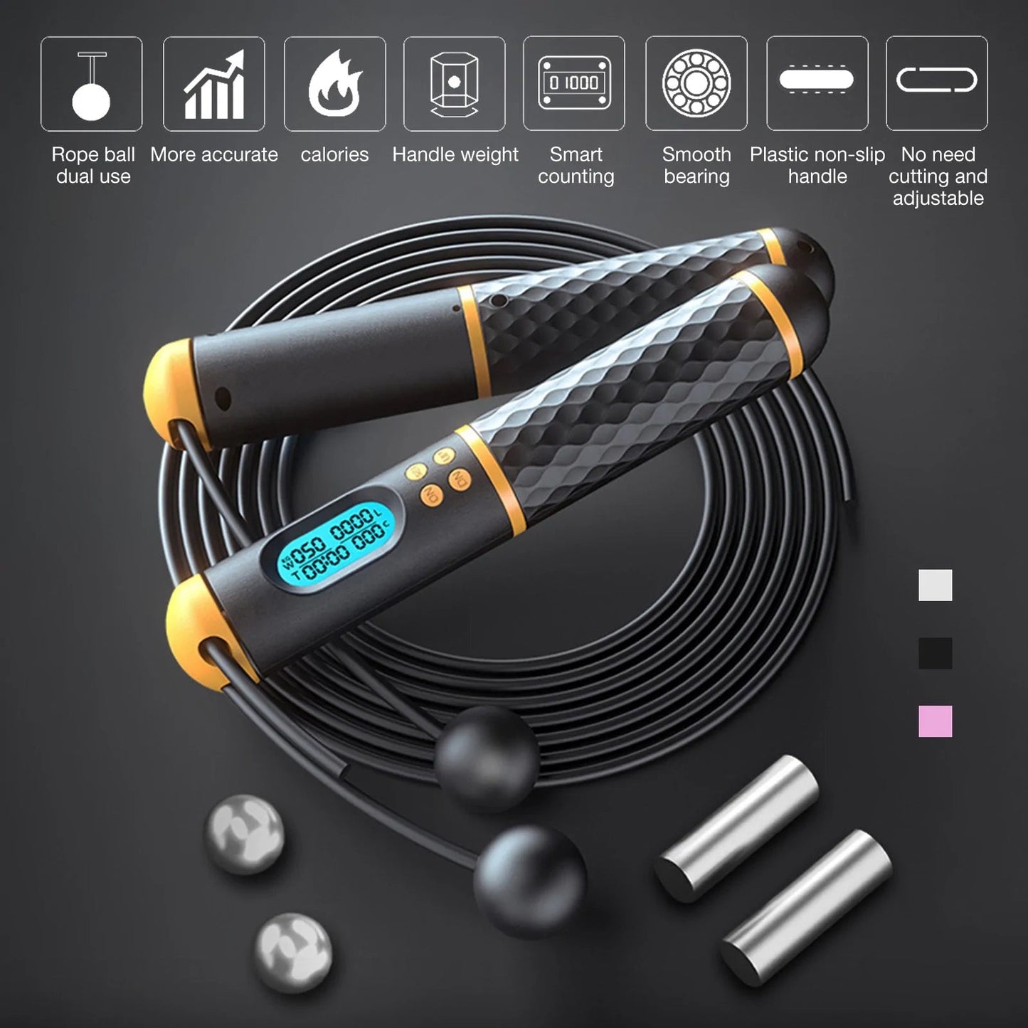 Digital Counter Speed Jump Rope designed for weight loss and fitness tracking. Features a built-in counter to monitor jumps, adjustable rope length, and a durable, lightweight design for effective workouts at home or outdoors.- TNT Fitness Gear