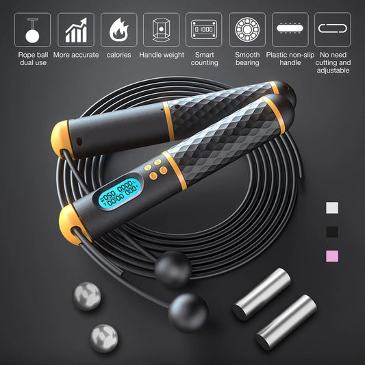 Digital Counter Speed Jump Rope designed for weight loss and fitness tracking. Features a built-in counter to monitor jumps, adjustable rope length, and a durable, lightweight design for effective workouts at home or outdoors.- TNT Fitness Gear