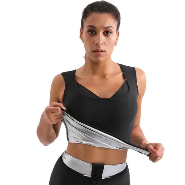 Sauna sweat vest shaper designed to enhance sweat, accelerate calorie burn, and provide adjustable support, made from lightweight and breathable materials for effective weight loss - TNT Fitness Gear
