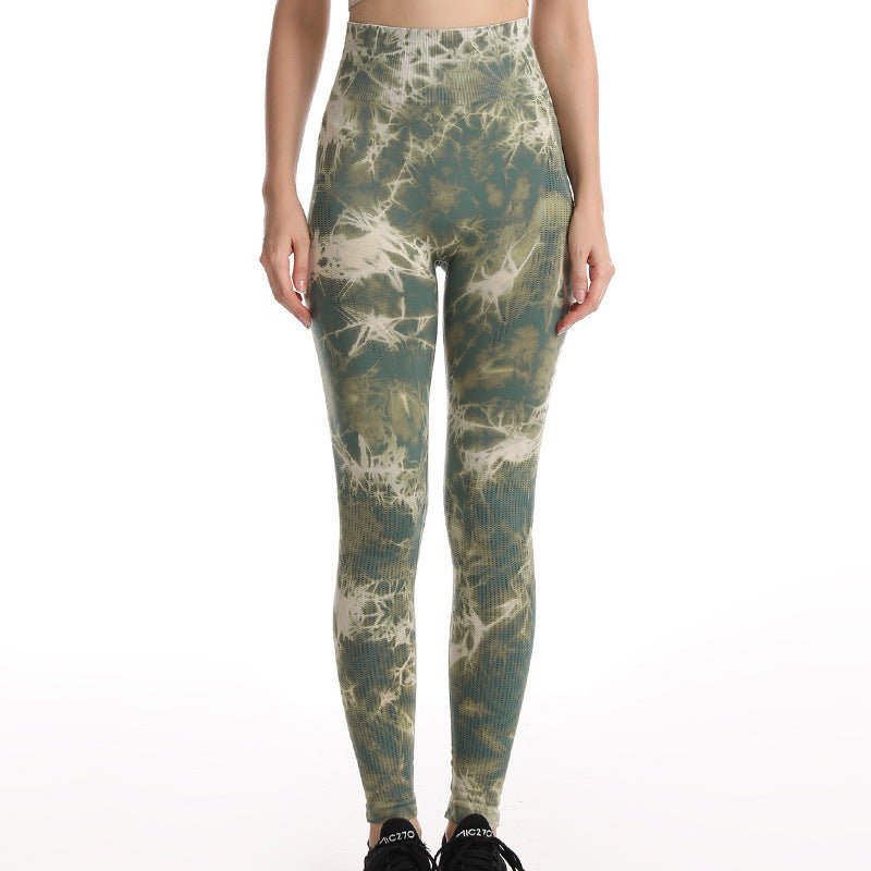 Women's Seamless Push-Up Tie-Dye Yoga Leggings designed for style and comfort, featuring a stretchy, seamless fit that enhances curves and flexibility. Perfect for yoga, workouts, or casual wear, with an eye-catching tie-dye design - TNT Fitness Gear
