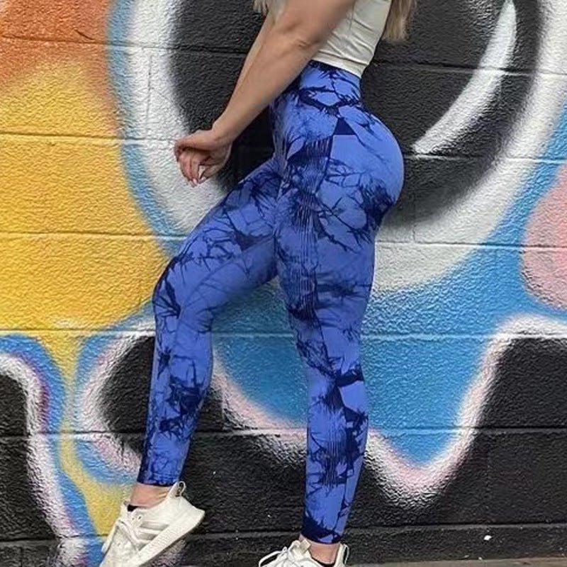 Women's Seamless Push-Up Tie-Dye Yoga Leggings designed for style and comfort, featuring a stretchy, seamless fit that enhances curves and flexibility. Perfect for yoga, workouts, or casual wear, with an eye-catching tie-dye design - TNT Fitness Gear