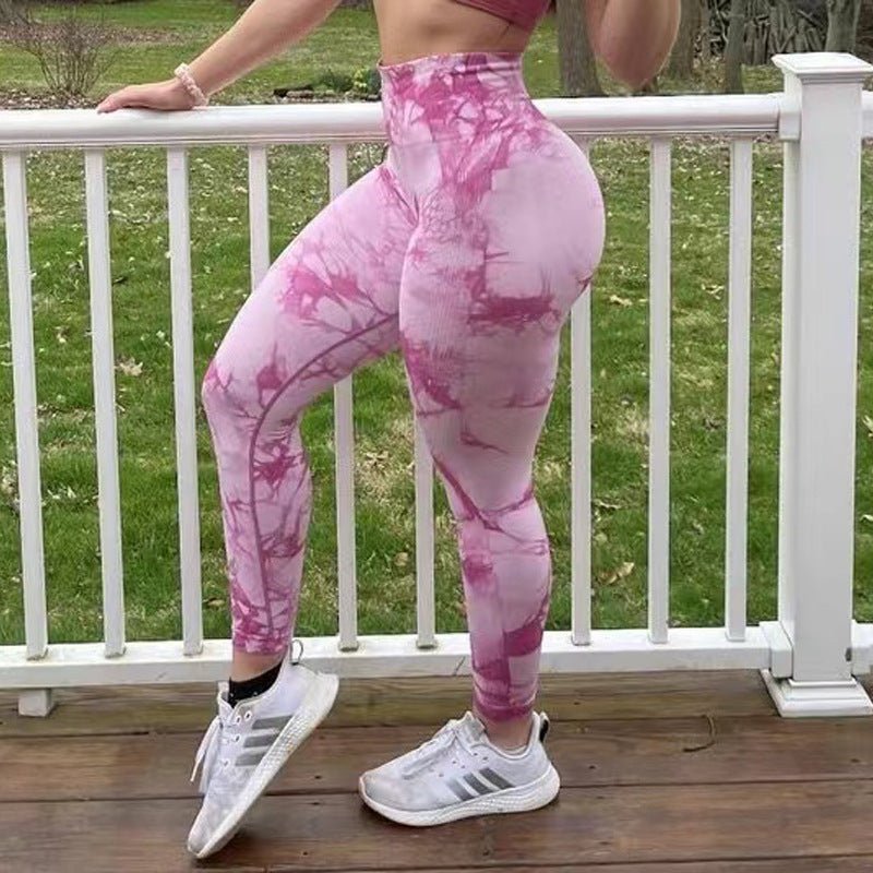Women's Seamless Push-Up Tie-Dye Yoga Leggings designed for style and comfort, featuring a stretchy, seamless fit that enhances curves and flexibility. Perfect for yoga, workouts, or casual wear, with an eye-catching tie-dye design - TNT Fitness Gear