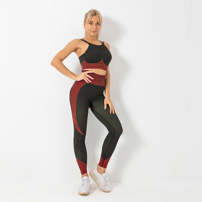 Women's Yoga Gym Suit Set featuring a soft, breathable 85% nylon and 15% spandex blend for ultimate comfort and flexibility. Designed for all seasons, available in chic black-green and orange-pink colors, with tailored sizes from S to L for a stylish, secure fit during workout - TNT Fitness Gear