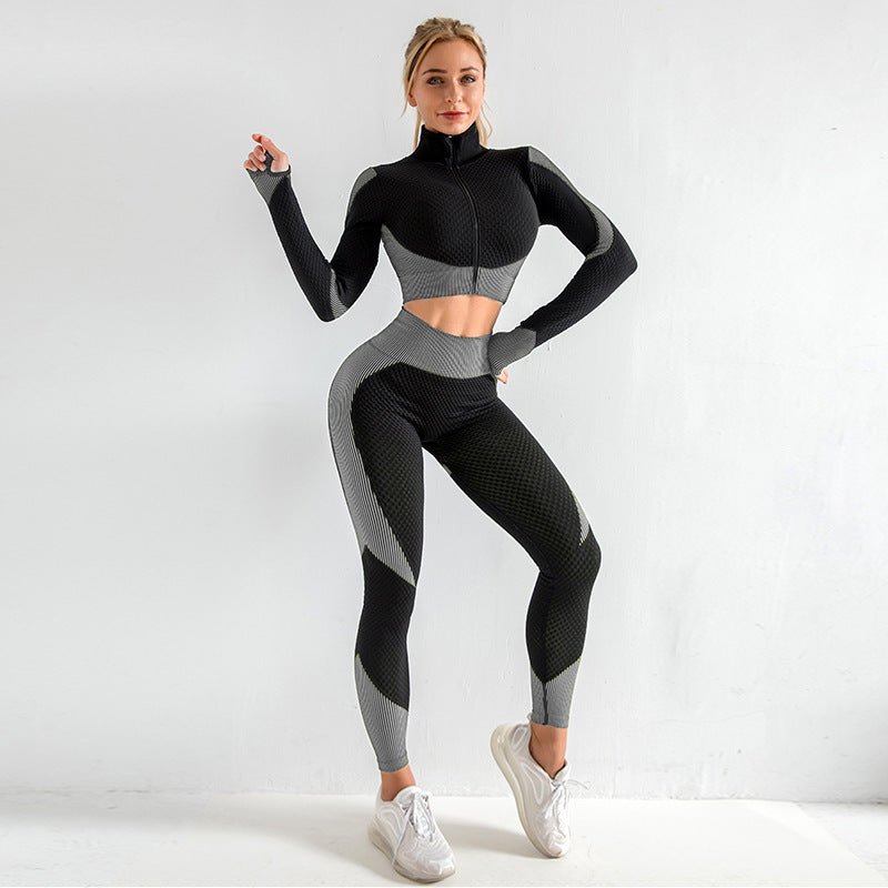 Women's Yoga Gym Suit Set featuring a soft, breathable 85% nylon and 15% spandex blend for ultimate comfort and flexibility. Designed for all seasons, available in chic black-green and orange-pink colors, with tailored sizes from S to L for a stylish, secure fit during workout - TNT Fitness Gear