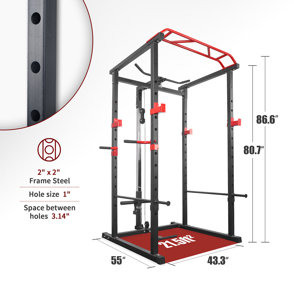 Multi-functional power cage with pull-up bar, squat rack, and barbell station – adjustable 1000 lb home gym frame