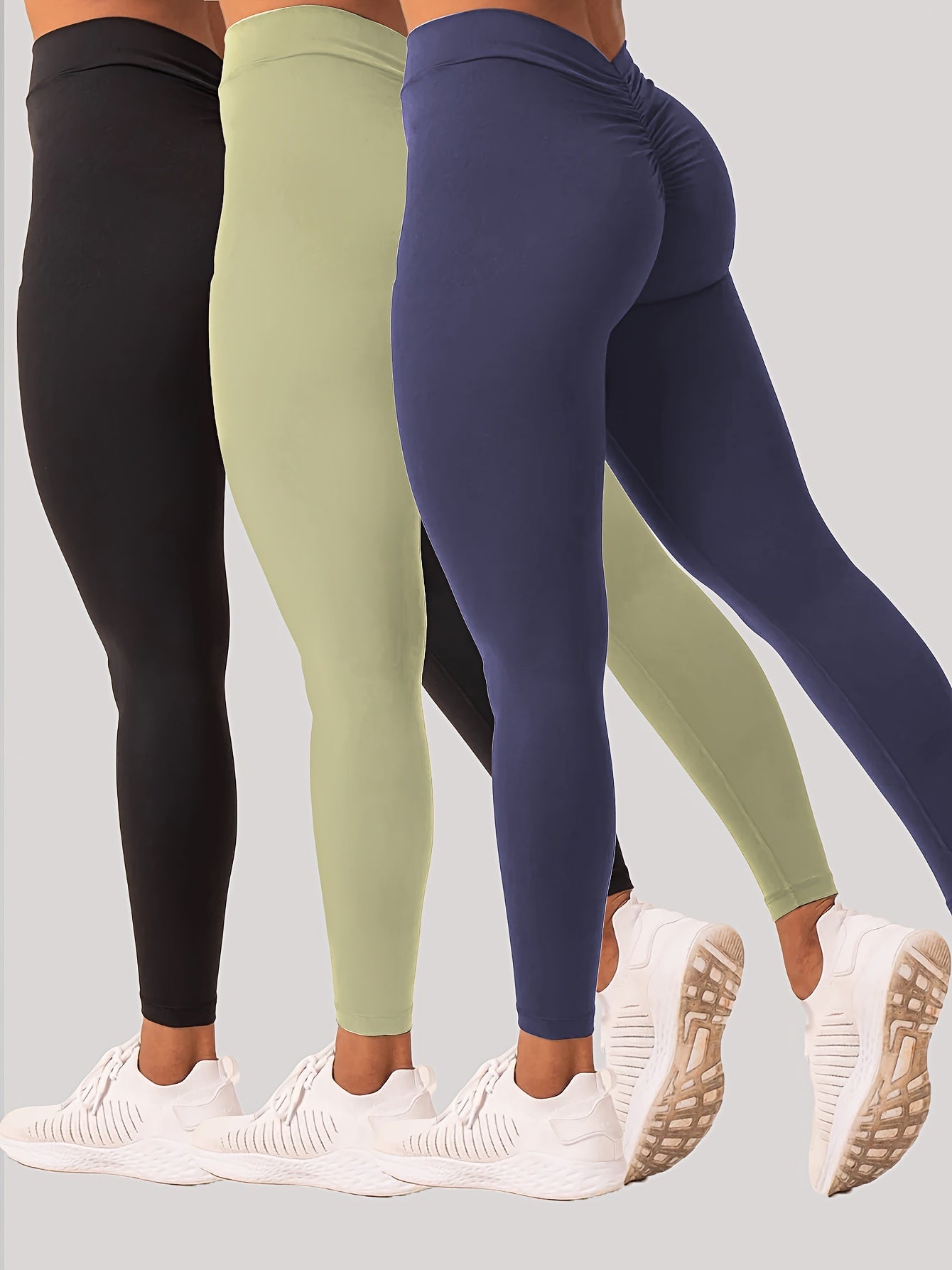 Women wearing high-waisted training leggings designed for workouts and active movement