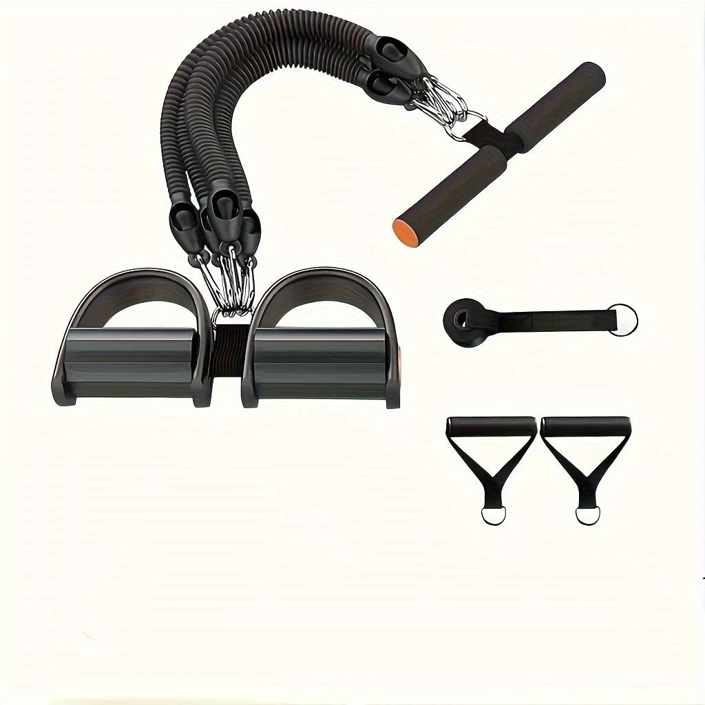 Adjustable resistance bands with foot pedals and handles for full-body workouts