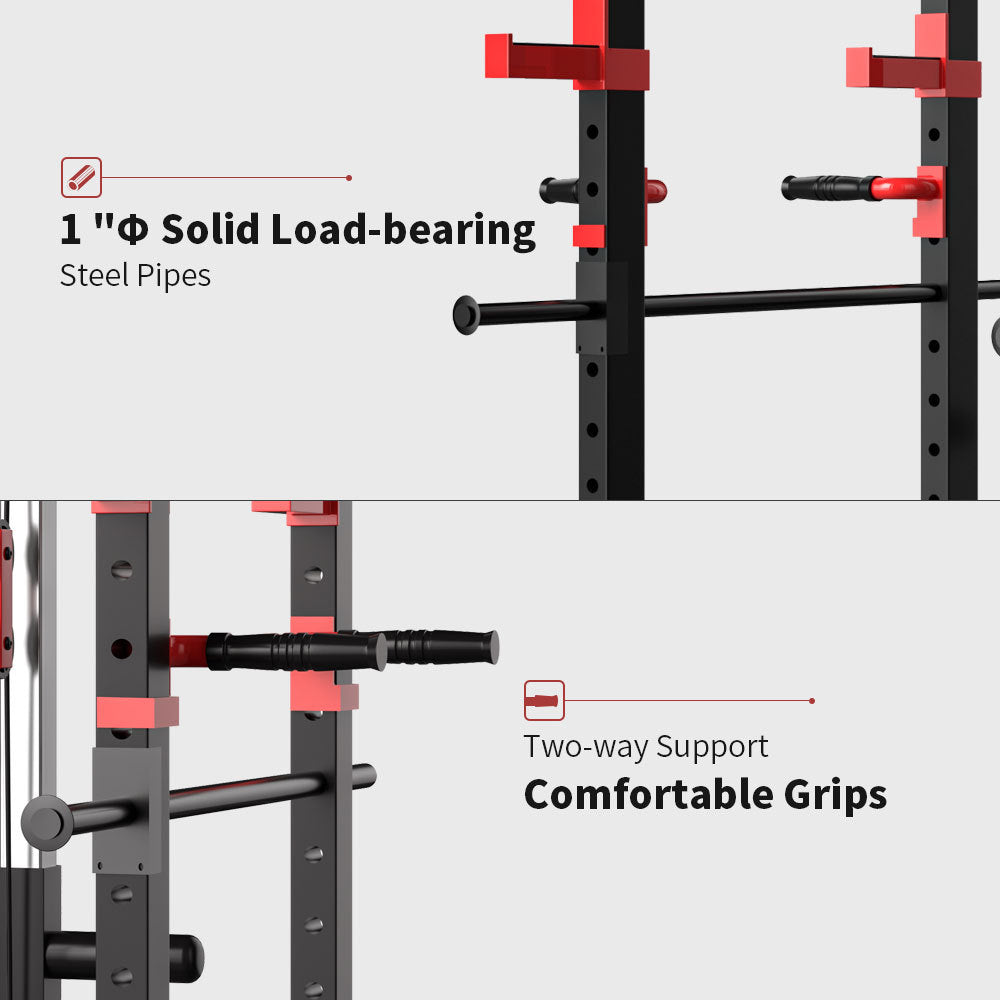 Multi-functional power cage with pull-up bar, squat rack, and barbell station – adjustable 1000 lb home gym frame