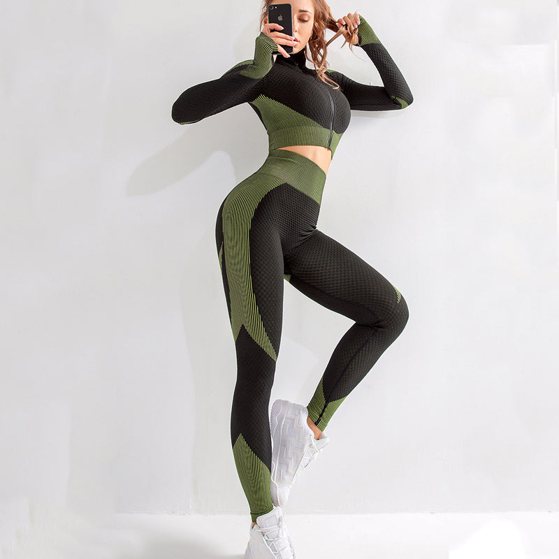Green / black women’s high waisted workout set