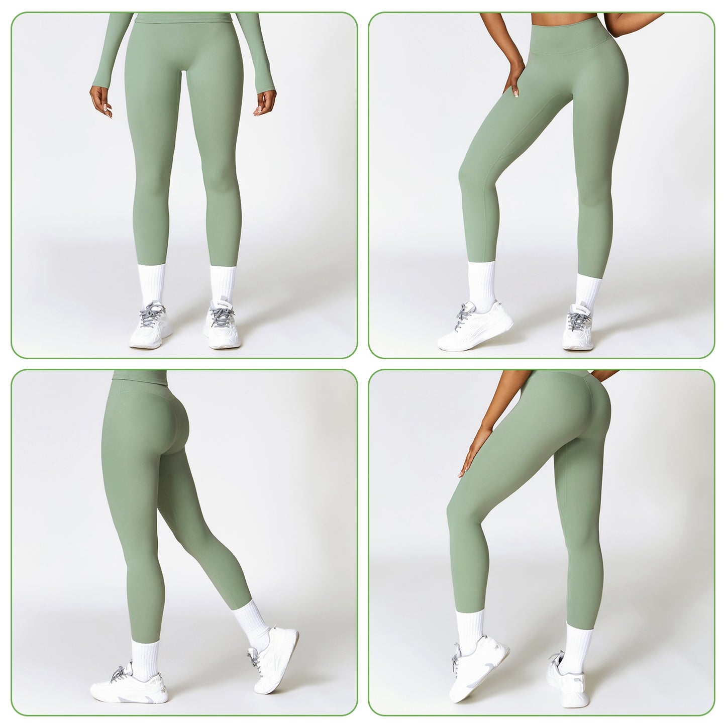 Women wearing high-waisted training leggings designed for workouts and active movement