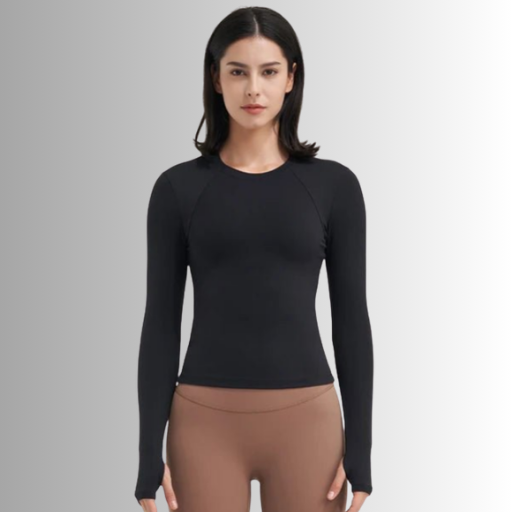 Woman wearing long sleeve training top during workout session