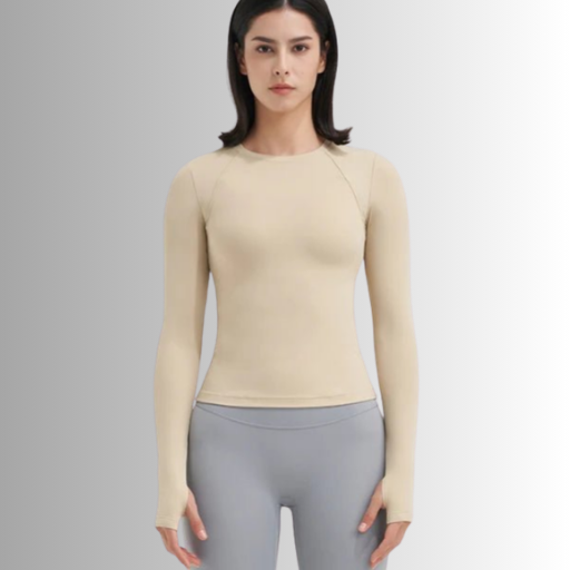 Woman wearing long sleeve training top during workout session