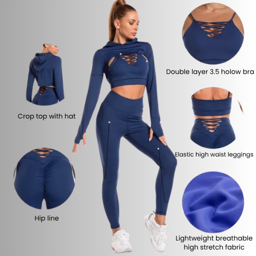 Woman wearing seamless training set with leggings and crop top during workout