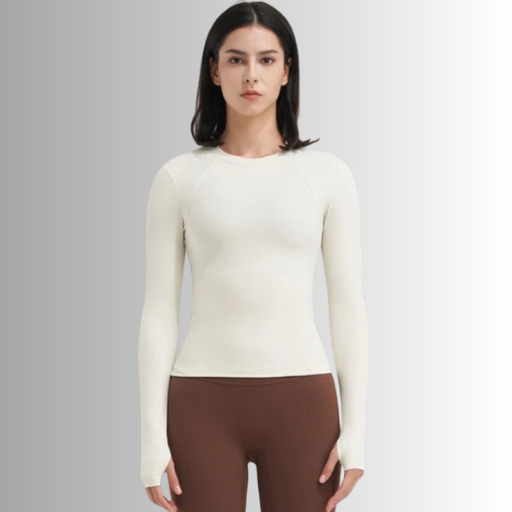 Woman wearing long sleeve training top during workout session