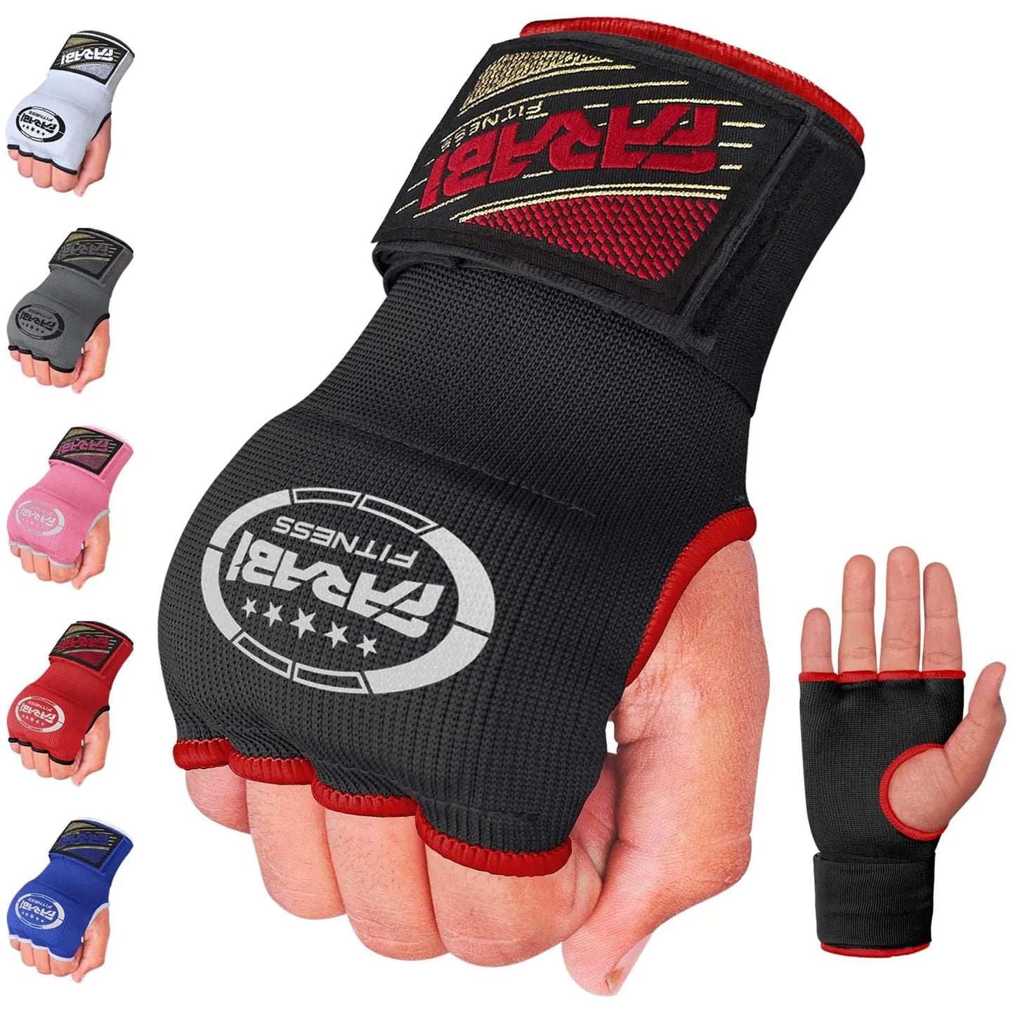 Black gel-padded MMA and boxing inner gloves with wrist wrap support by Farabi Sports