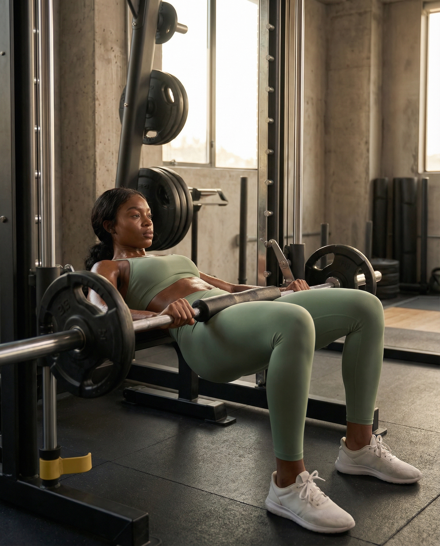 Women wearing a 2-piece contour training set designed for workouts and active movement