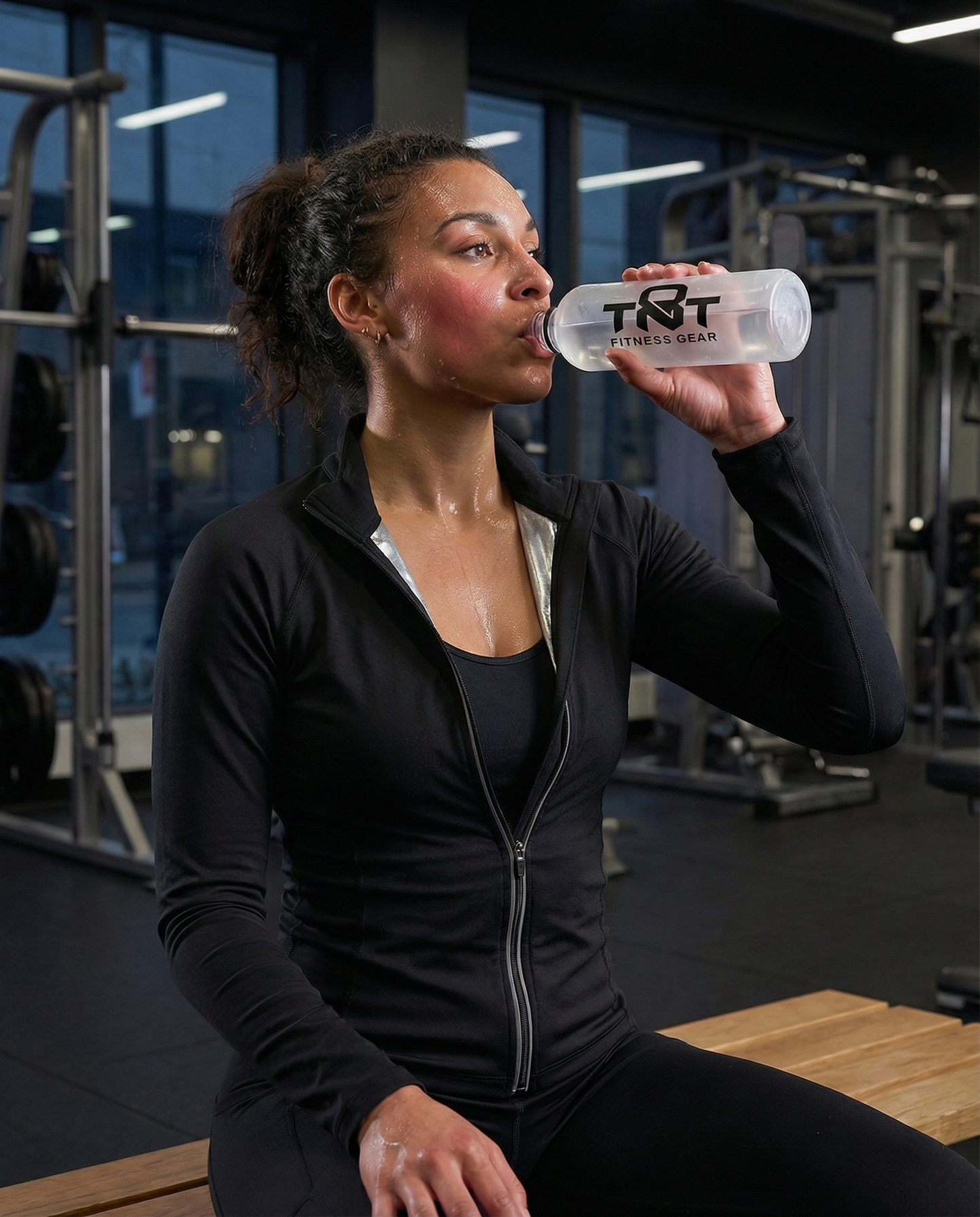 Woman wearing a long-sleeve thermal training zip vest during workout session