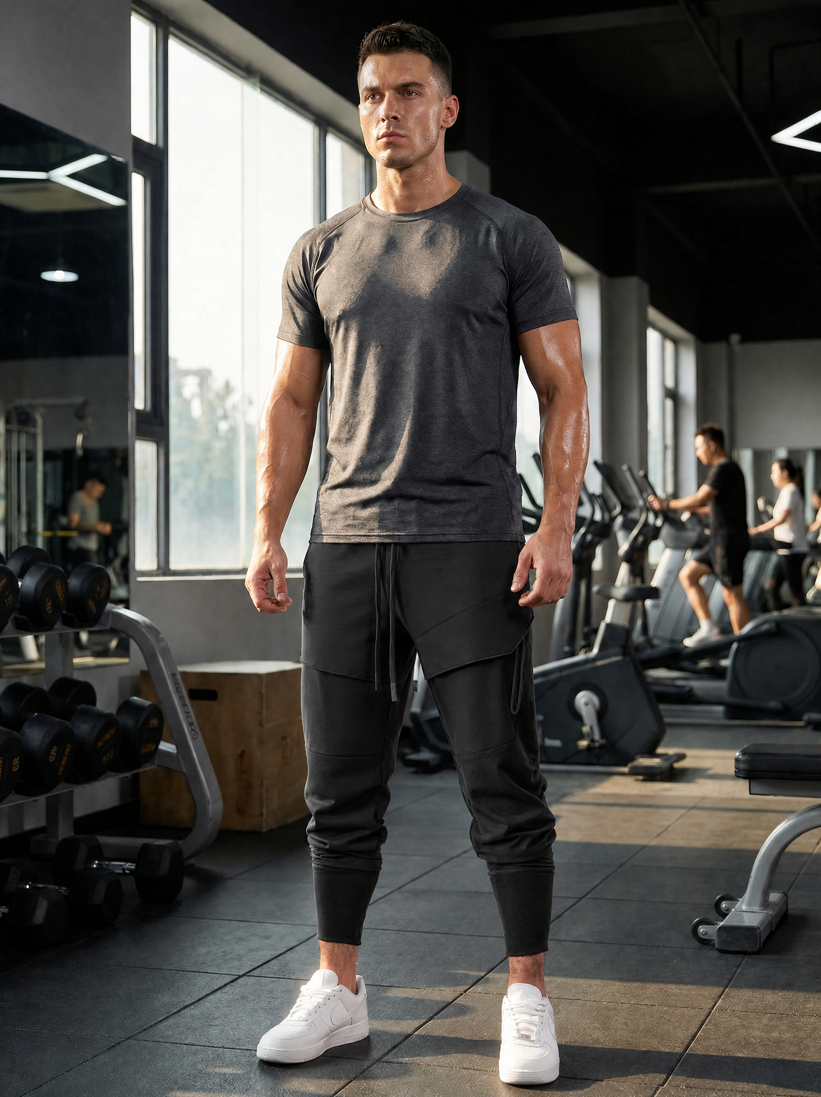 Men’s  performance joggers, slim fit gym training pants.
