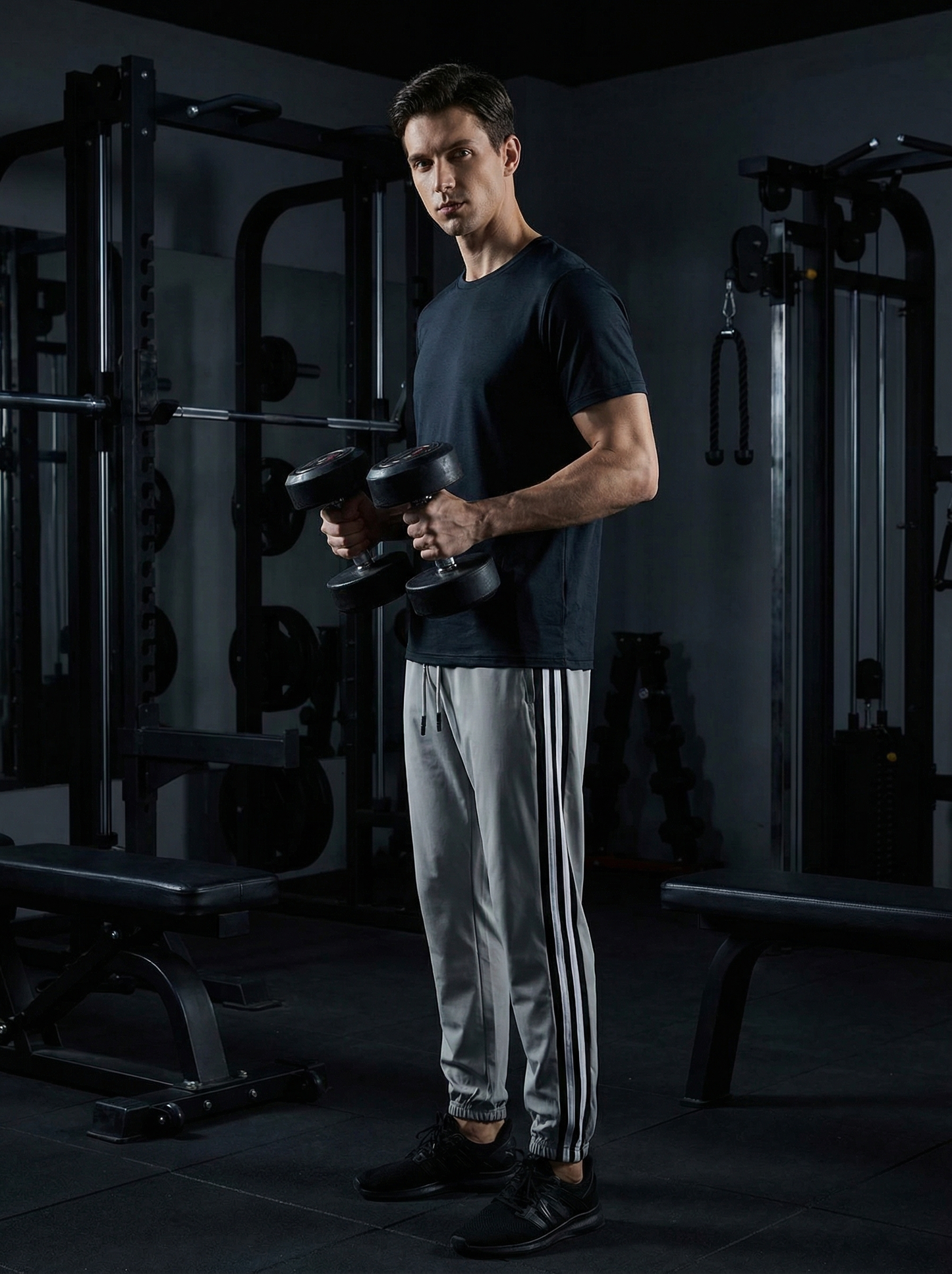 Men’s side-striped performance workout pants athletic fit polyester spandex training pants