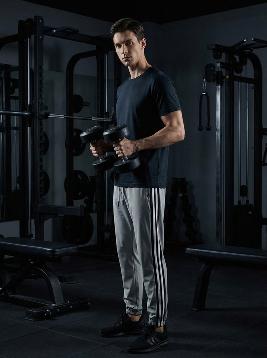 Men’s side-striped performance workout pants athletic fit polyester spandex training pants