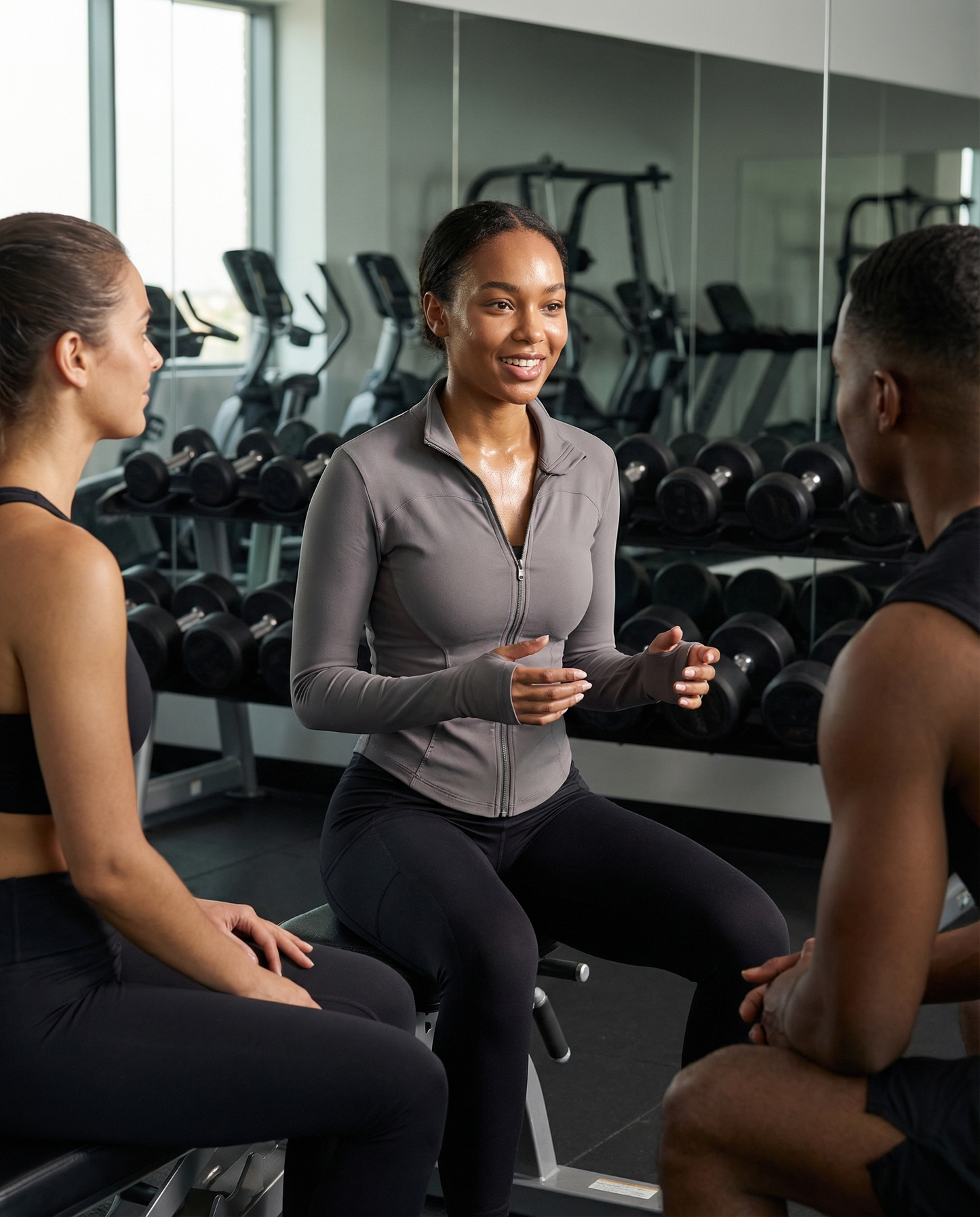 Women wearing a lightweight zip-up training jacket designed for workouts and active movement