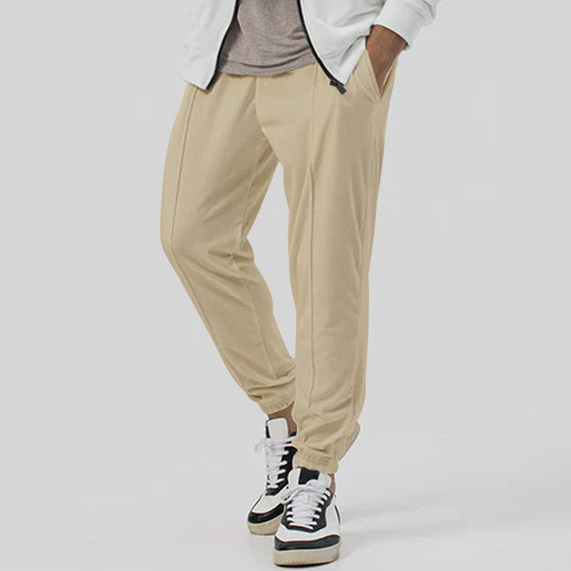 Men’s tapered casual joggers in khaki, front view