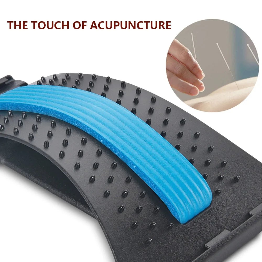 Back massage stretcher designed for lower back relief and improved posture. Made from durable ABS plastic and rubber, it features adjustable settings for a personalized massage experience. Lightweight and portable, perfect for use at home, the office, or on the go. Suitable for easing muscle tightness and promoting relaxation