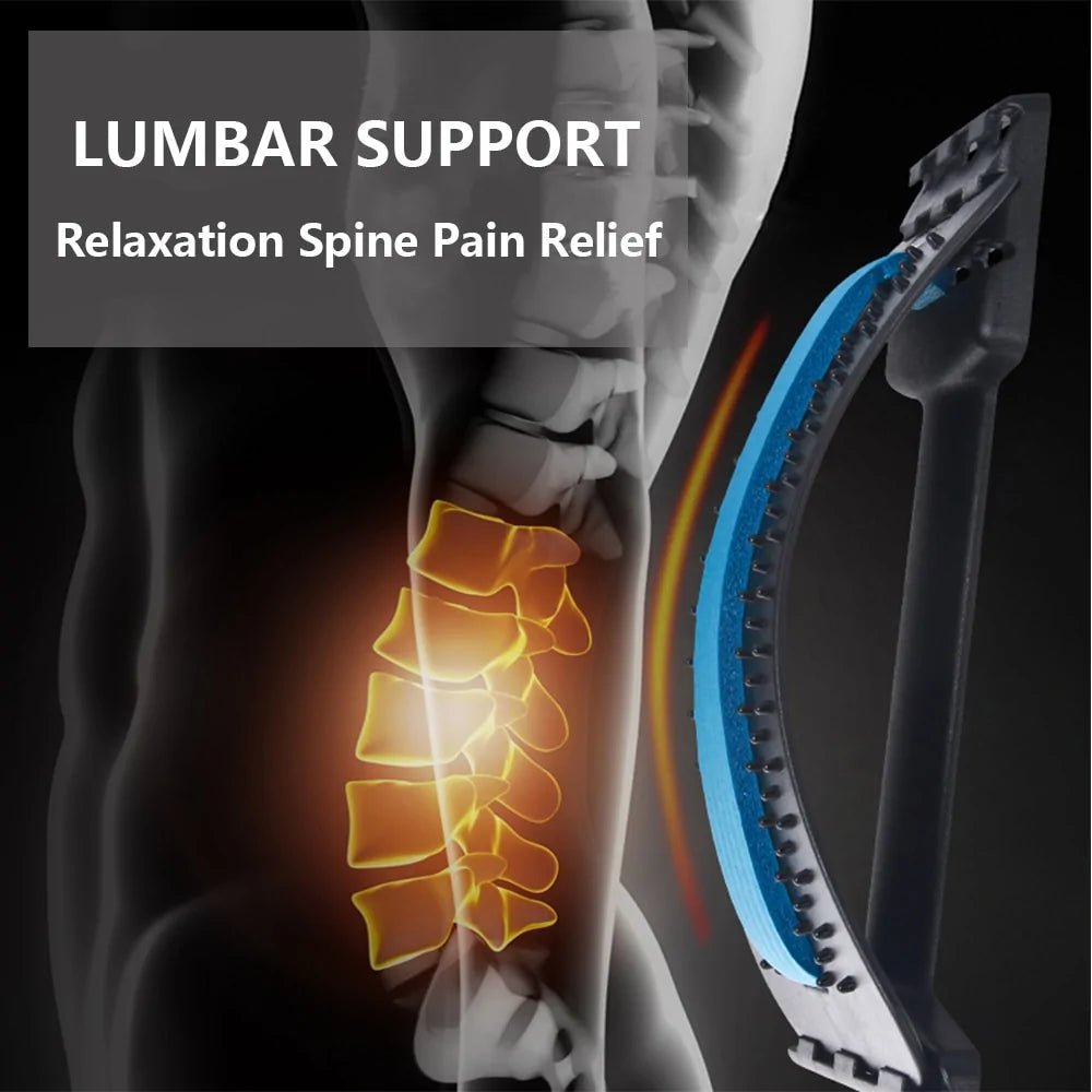 Back massage stretcher designed for lower back relief and improved posture. Made from durable ABS plastic and rubber, it features adjustable settings for a personalized massage experience. Lightweight and portable, perfect for use at home, the office, or on the go. Suitable for easing muscle tightness and promoting relaxation