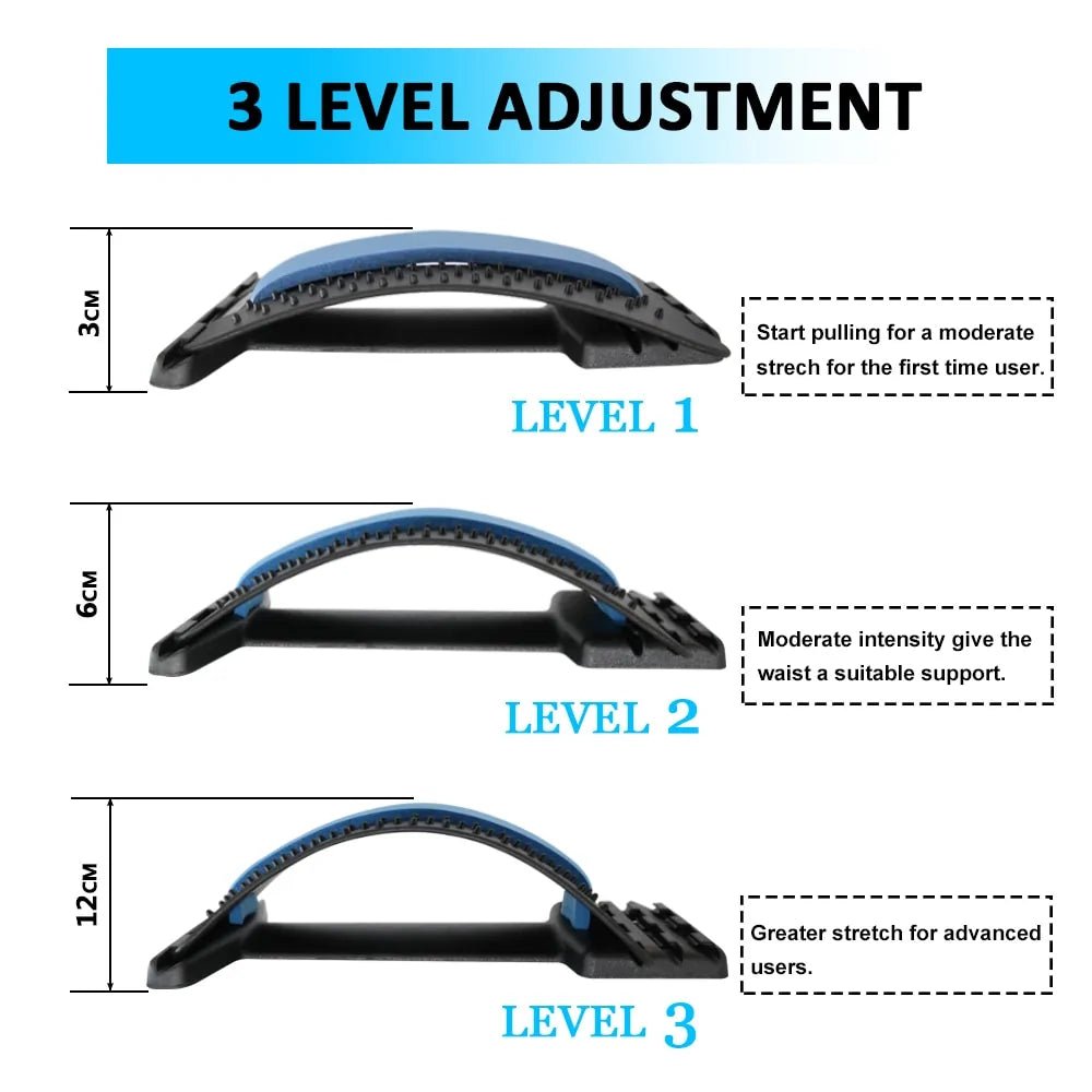 Back massage stretcher designed for lower back relief and improved posture. Made from durable ABS plastic and rubber, it features adjustable settings for a personalized massage experience. Lightweight and portable, perfect for use at home, the office, or on the go. Suitable for easing muscle tightness and promoting relaxation