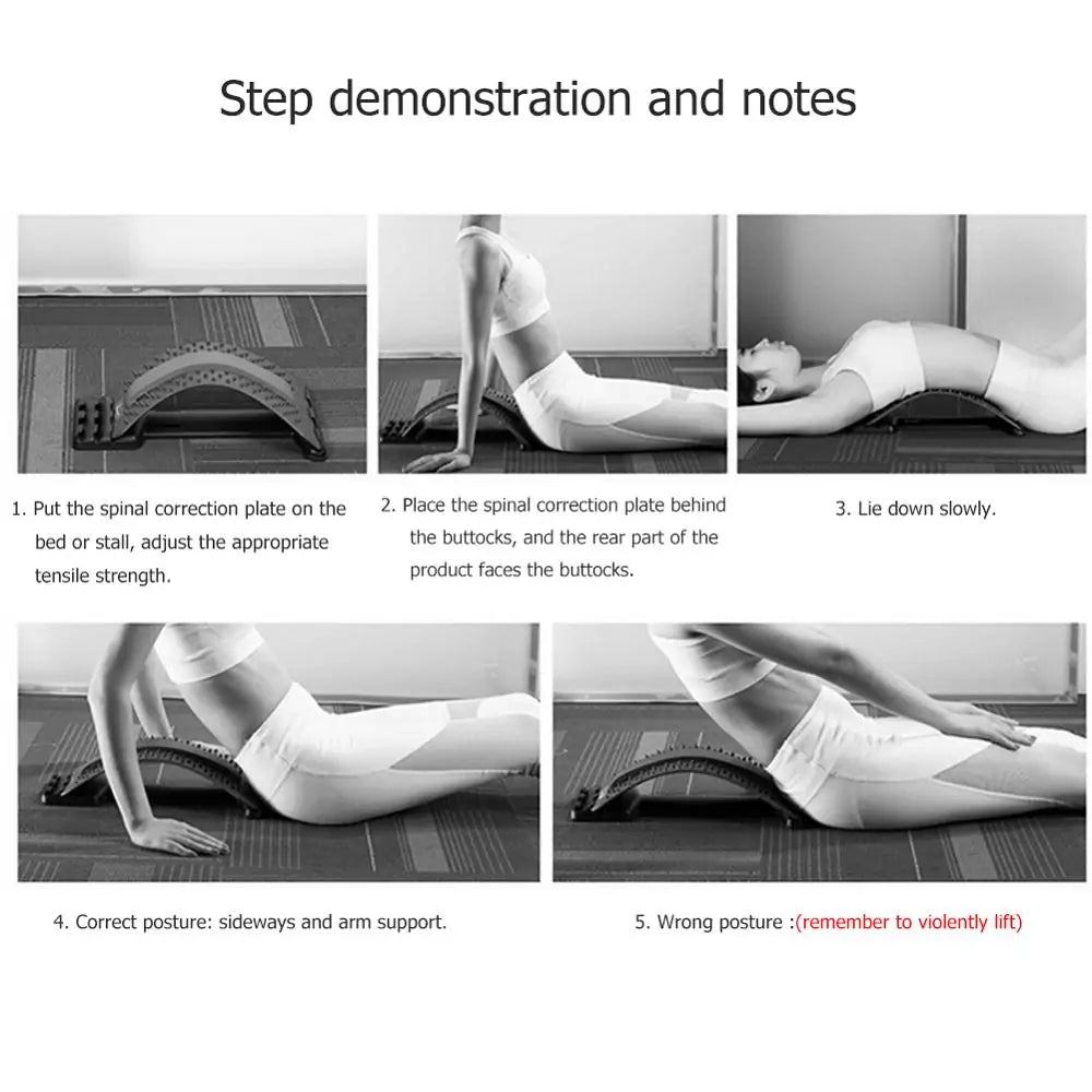 Back massage stretcher designed for lower back relief and improved posture. Made from durable ABS plastic and rubber, it features adjustable settings for a personalized massage experience. Lightweight and portable, perfect for use at home, the office, or on the go. Suitable for easing muscle tightness and promoting relaxation