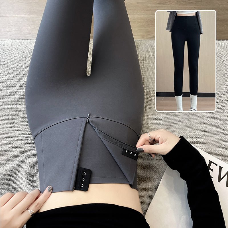 Belly - controlling Butt Lifting Leggings With Three - breasted Design Winter High Waist Slim Zippere Pants Warm Velvet And Thickened Trousers Women Clothing - TNT Fitness