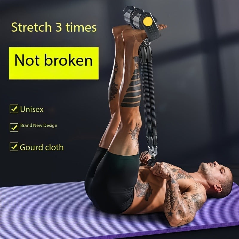 Adjustable resistance bands with foot pedals and handles for full-body workouts