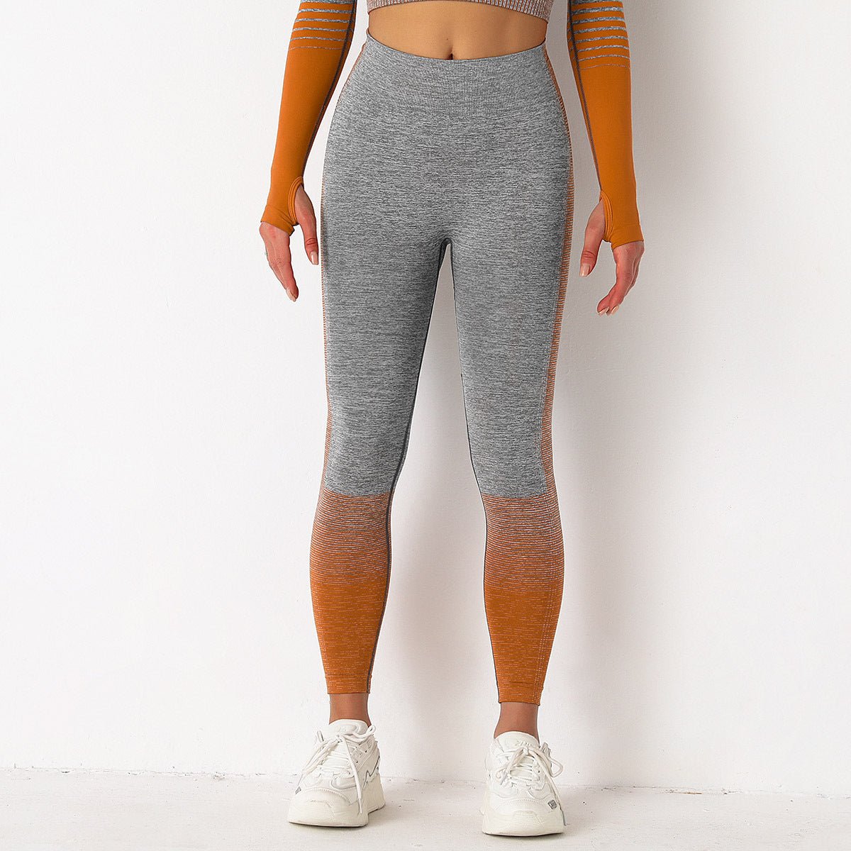 Women wearing a seamless long sleeve training set designed for workouts and active movement