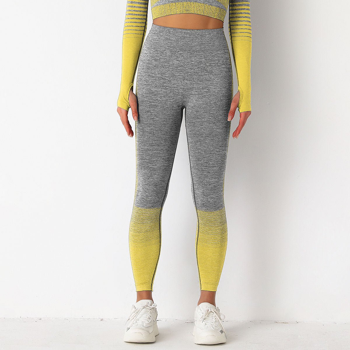 Women wearing a seamless long sleeve training set designed for workouts and active movement