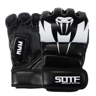 Protective Sanda sparring and punching bag gloves designed for fighting training. Made with durable materials for impact absorption and wrist support, offering comfort and safety during intense sparring and punching bag sessions.- TNT Fitness Gear