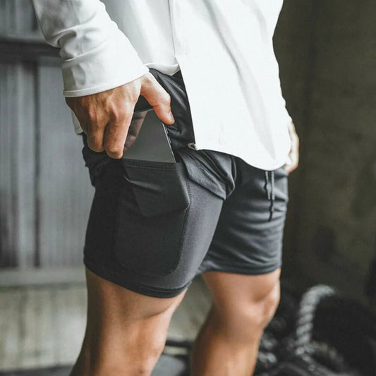 Men’s 2-in-1 running shorts with phone pocket compression liner athletic training shorts