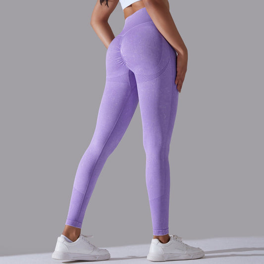 Seamless knitted high-waisted yoga pants designed for running and fitness, featuring a figure-flattering, butt-lifting design in a stretchy, breathable material for maximum comfort and style during workouts.- TNT Fitness Gear