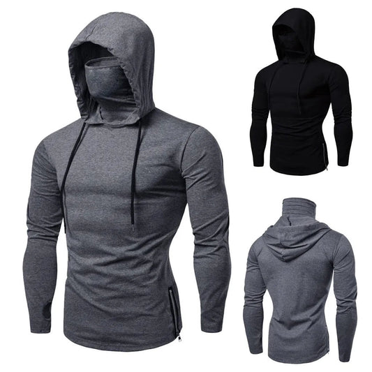 Men's Sports Running Fitness Hoodie with Mask: Casual Comfort with Style - TNT Fitness