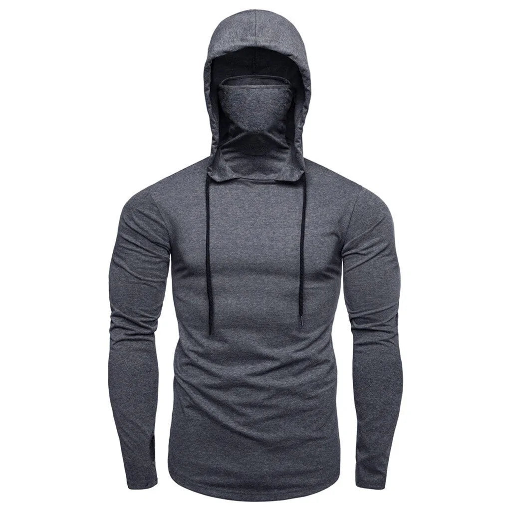 Men's Sports Running Fitness Hoodie with Mask: Casual Comfort with Style - TNT Fitness