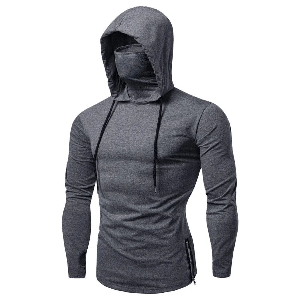Men's Sports Running Fitness Hoodie with Mask: Casual Comfort with Style - TNT Fitness