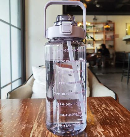 Motivational sports water bottle with time markers and a durable design, ideal for tracking hydration throughout the day during workouts, outdoor activities, or daily routines.