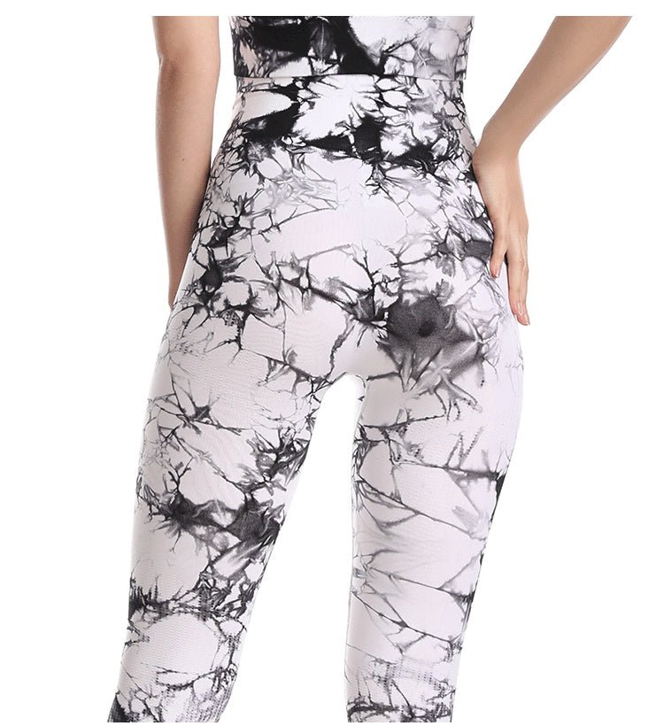Women's Seamless Push-Up Tie-Dye Yoga Leggings designed for style and comfort, featuring a stretchy, seamless fit that enhances curves and flexibility. Perfect for yoga, workouts, or casual wear, with an eye-catching tie-dye design - TNT Fitness Gear